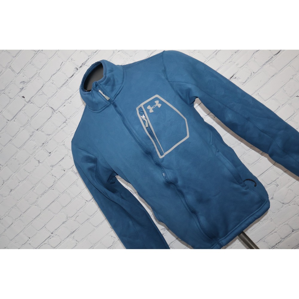 Under Armour Full Zip Jacket Men Medium Blue Mock Neck Fleece Lined Activewear